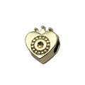 Perla a corona a forma di cuore dorata con diamante centrale per bracciali DIY - 10x12mm Foro 4.8mm