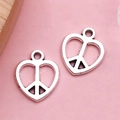 Antique silver heart-shaped peace sign pendants for DIY jewelry making and crafts - Antique Silver Heart Peace Symbol (2520)