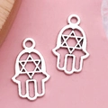Antique silver Hamsa hand charms with Star of David cutout for DIY jewelry making - Antique Silver Hamsa Hand (2881)