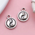 Yin Yang charms in antique silver finish for DIY jewelry necklaces and bracelets - Round Yin Yang Tai Chi (4371)