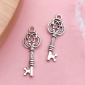 Antique silver key charms with intricate heart patterns for DIY jewelry making - Antique Silver Small Key (3112)