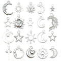 Lot de 20 pendentifs célestes argentés incluant soleil lune et étoiles pour bijoux DIY - Ensemble Soleil Lune Étoile Argent Brillant (SN837)