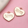 Rose gold heart pendants with LOVE engraving and dotted edges for DIY jewelry charms - KC Gold Letter Love Heart (17707) / 13x12mm