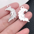 Détail macro de pendentifs lune et plume en argent montrant le recto et le verso - Pendentif Plume de Lune Argent Brillant (20847)