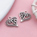 Hollow heart-shaped antique silver charm with filigree pattern for DIY jewelry - Hollow Heart Shape (13340)