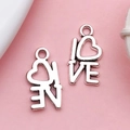 Silver-finished heart pendant charm with I LOVE letter engraving for DIY jewelry - Love Letter (15790)