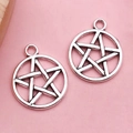 Vintage silver alloy pentagram star circle charms for DIY jewelry making and crafts - Antique Silver Pentagram (4085)