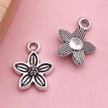 Antique silver flower charms for DIY jewelry making featuring five-petal floral patterns - Antique Silver Small Flower (4367)
