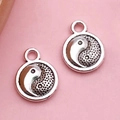 Silver metal yin yang tai chi charms with dotted texture for DIY jewelry making - Antique Silver Tai Chi (4371)