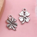 Vintage silver four-leaf clover charms with engraved leaf veins for DIY jewelry making - Antique Silver Four-Leaf Clover (4614)