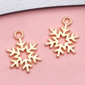 Coppia di ciondoli a fiocco di neve in oro rosa con anello per gioielli DIY - Fiocco di Neve di Natale Cavo (18322)