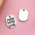 Silver alloy oval charms with Made With Love engraving for DIY jewelry making - Antique Silver Made With Love Tag (4840)