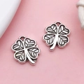 Two vintage silver-tone lucky four-leaf clover charms for DIY jewelry making - Botanical Four Leaf Clover (17335)