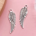 Antique silver angel wing charms with detailed feather texture for DIY jewelry making - Antique Silver Wing (5009)