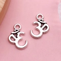 Silver metal Om symbol charms for DIY jewelry making with vintage finish and hanging ring - Antique Silver Yoga Om (5968)
