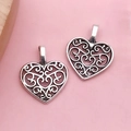 Two antique silver heart pendants with hollow vine patterns for DIY jewelry making - Antique Silver Hollow Heart (6297)