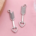 Antique silver alloy heart arrow charms for DIY jewelry making and handmade accessories - Antique Silver Bow and Arrow (6397)
