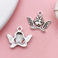 Antique silver angel charm for jewelry making with detailed wings and top hanging loop - Angel (17343)