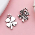 Silver four-leaf clover alloy charms for DIY jewelry making with fine texture - Plant Four-Leaf Clover (17348)