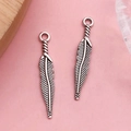 Pair of antique silver feather charms with detailed texture for DIY jewelry making - Antique Silver Mini Feather (8096)