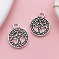 Vintage silver plated round alloy charms with geometric dot patterns for DIY jewelry - Round Peace Symbol (17349)