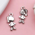 Tibetan silver girl pendant DIY charm for jewelry making with double-sided alloy detail - Girl (17350)