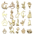 Assorted light gold cat and paw alloy charms for DIY jewelry making kits - Cat Series Mixed Collection (SN842)