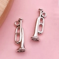 Pair of shiny silver trumpet-shaped alloy pendants for DIY jewelry making and crafts - Antique Silver Music Horn (9161)