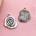 Antique silver rose flower alloy charms showing front and textured back for DIY jewelry - Antique Silver Rose (B89)