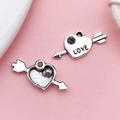 Antique silver heart and arrow charm with LOVE engraving for DIY jewelry making - Heart and Arrow (17358)