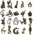 Set of 20 vintage bronze cat charms and paws for DIY jewelry making and crafting - Mixed 20 Pcs Antique Bronze Cat Series (SN841)
