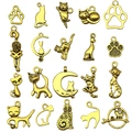 Set of 20 vintage gold cat charms in diverse cartoon designs for DIY jewelry making - Cat Series Mixed (SN840) / 20 Pieces Set / Antique Gold