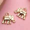 Pair of elephant-shaped KC gold alloy pendants for DIY jewelry making and bracelet charms - Shiny Elephant Style (11610)
