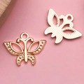 Rose gold butterfly charm with hollow pattern and non-slip back for DIY jewelry making - Hollow Textured Butterfly (11618)