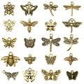 Vintage bronze butterfly and insect pendant set for DIY jewelry making and craft projects - Vintage Insect Series Set (SN846)
