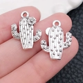 Antiksilberne Kaktus-Anhänger für DIY-Schmuck mit detaillierten Stachel-Strukturen - Antiksilber Kaktus mit Blume (19233)