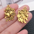 Antique gold Christmas bell charm with bow and flower for DIY jewelry making - Christmas Bells (20047)