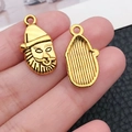 Goldener Weihnachtsmann-Anhänger aus Legierung für DIY-Schmuck von vorne und hinten - Weihnachtsmannkopf (20048)