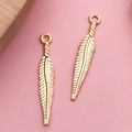 Golden alloy feather pendants for DIY jewelry making with realistic texture and top loops - Long Leaf Part (11633)