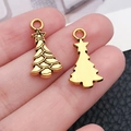 Goldener Weihnachtsbaum-Anhänger aus Legierung für DIY-Schmuck mit Blattrelief-Textur - Weihnachtsbaum (20055)