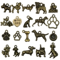 20-piece antique bronze alloy dog charms set including paw prints and bone shapes for DIY - Assorted Dog Styles Mixed Collection (SN859)