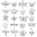 Lot de 20 breloques insectes en alliage argenté papillons libellules et abeilles pour bijoux - Série de Papillons Argent Brillant (SN849) / Argent Brillant