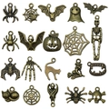 20pcs Antique Bronze Halloween Charms Set with Pumpkin Spider Skull and Bat for DIY Jewelry - Mixed Halloween Styles Set (SN865)