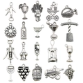Antique silver wine theme charms collection including wine cups and openers set - Wine Series Combined Style (SN869)
