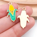 Cute cartoon enamel corn charm with smiley face and gold plated metal back for DIY crafts - Single Corn Pendant (19198)