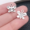 Pendentif papillon en argent antique gravé 'Created for you' pour bijoux DIY - Papillon Lettre Gravée (10356)