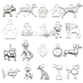 Silver dog themed alloy pendants set with bone paw shapes for DIY jewelry making - Bright Silver Dog Series (SN861)
