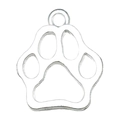 Close-up of a silver alloy hollowed-out paw print charm pendant for DIY jewelry design - Large Paw Style (20654)