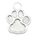 Close-up of a shiny silver alloy paw print pendant with detailed vertical texture - Striped Cat Paw Style (20636)
