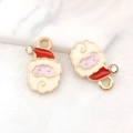 Kerstman emaille hangers in rood en wit met goudkleurige rand voor DIY-sieraden - Emaille Rode Hoed Strass Kerstman Hoofd (8860)